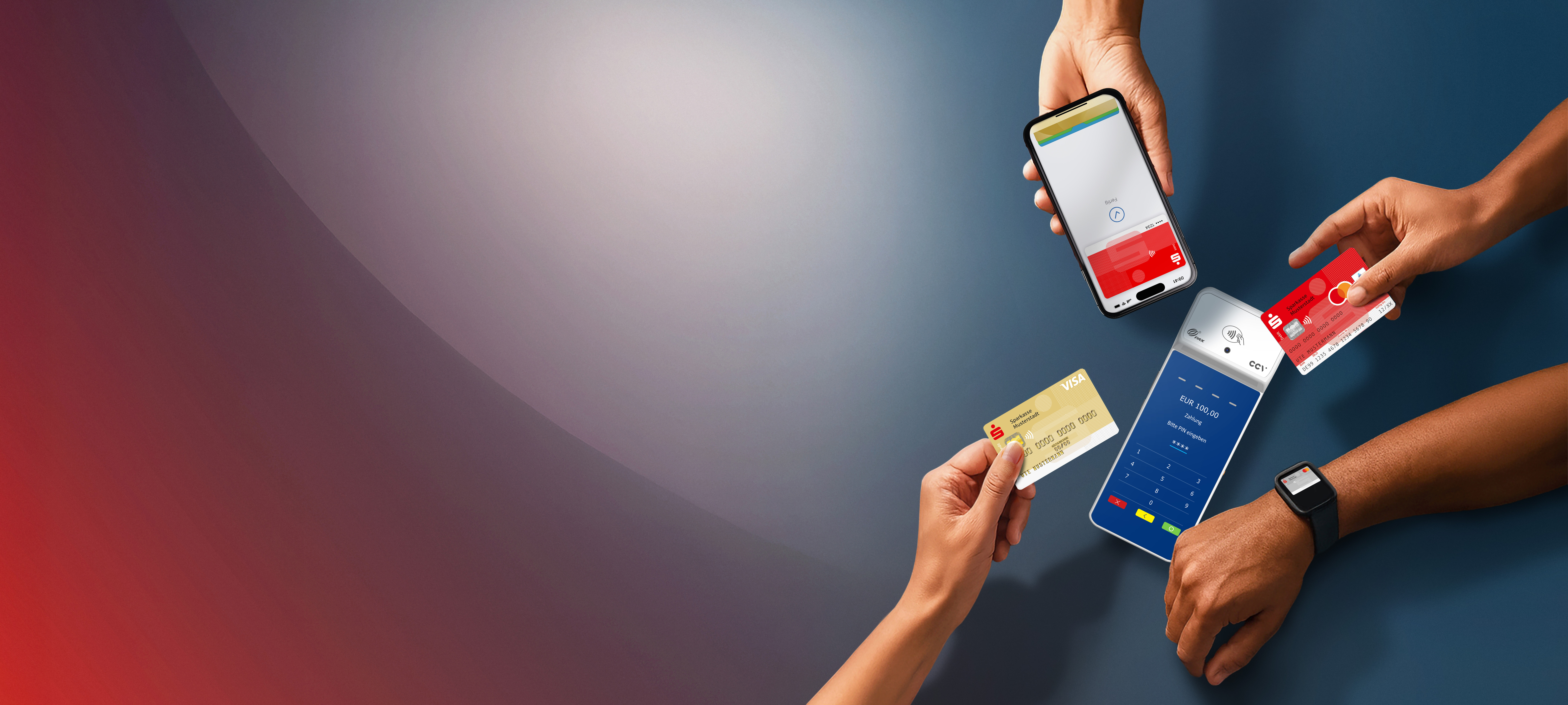 Digitale Bezahlung per Kreditkarte und NFC über Smartphone und Kartenterminal